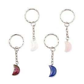 Porte-clé pierres précieuses, avec porte-clés fendus en fer plaqué platine, lune