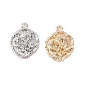 Brass Pendants with Clear Glass, Flower Charm