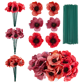 60 шт. 3 цвета ткани искусственные головки маков, принадлежности для фестивалей и вечеринок, с 60шт. полипропиленовым цветочным стеблем