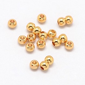 Véritables perles d'espacement rondes en laiton plaqué or 24 k, 3x2mm, Trou: 1mm