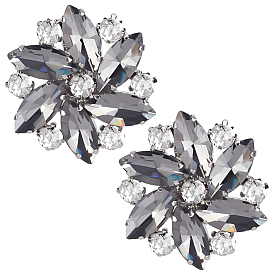 2зажимы для обуви из платинового сплава, со стеклянными стразами, цветок