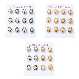 Vacuum Plating 304 Stainless Steel Stud Earring, with Plastic Imitation Pearl, Oval