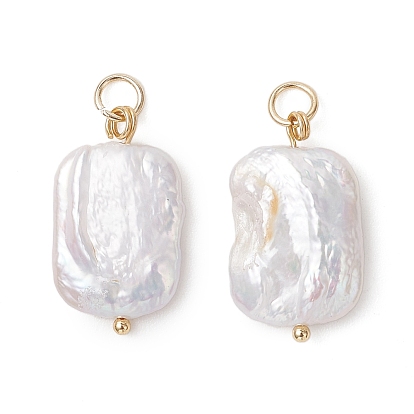 Подвески из натурального барочного жемчуга кеши, Прямоугольные подвески с фурнитурой из нержавеющей стали., белые