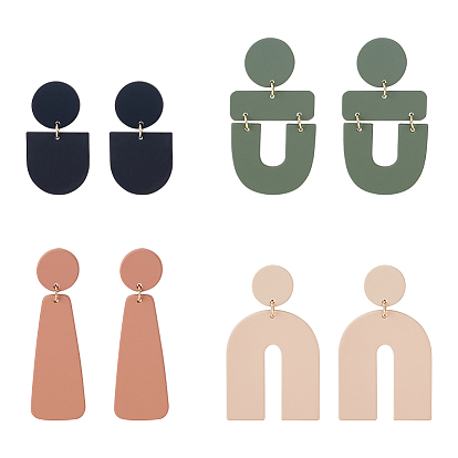 4 пары 4 стиль полукруглые и арочные и трапециевидные акриловые серьги-гвоздики, ювелирные изделия из геометрического сплава для женщин