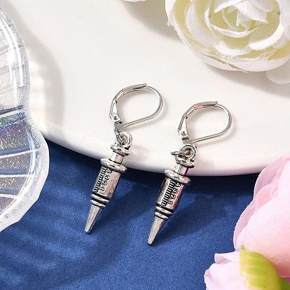Серьги из сплава в тибетском стиле с застежкой-молнией, форма инъекционного шприца, с железом