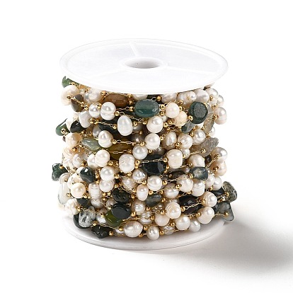 Chaînes perlées de perles naturelles et de pierres précieuses, avec les accessoires en acier inoxydable, plaqué longue durée, soudé, or