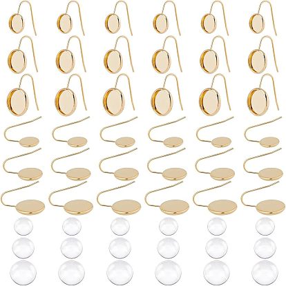 Наборы для изготовления плоских круглых висячих серег своими руками, в том числе 304 крючки для серег из нержавеющей стали, Кабошоны из стекла