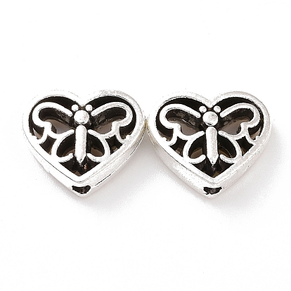 Tibetan Style Alloy Beads, Heart with Butterfly