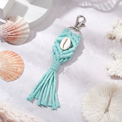 Ручная работа, хлопковые нитки макраме и натуральные бусины из ракушек каури, подвеска, украшение, Поворотные застежки из сплава, подвески для украшений сумок