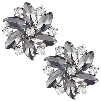 2зажимы для обуви из платинового сплава, со стеклянными стразами, цветок