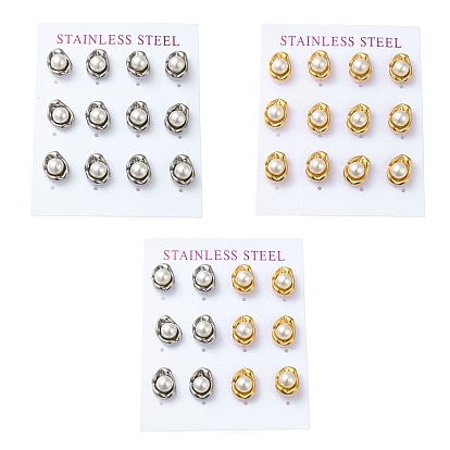 Вакуумное покрытие pvd 304 серьга-гвоздик из нержавеющей стали, с пластиковой имитационной жемчужиной, овальные