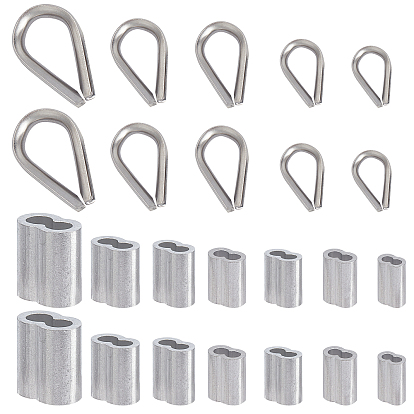 Nbeads 304 Stainless Steel Wire Rope Thimbles and Aluminum Crimping Loop Sleeves