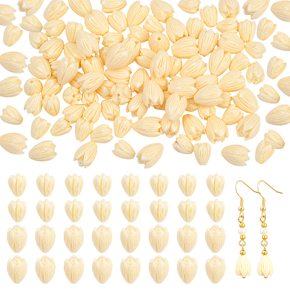 100 pièces 2 styles perles de corail synthétique teintées en forme de fleur de jasmin