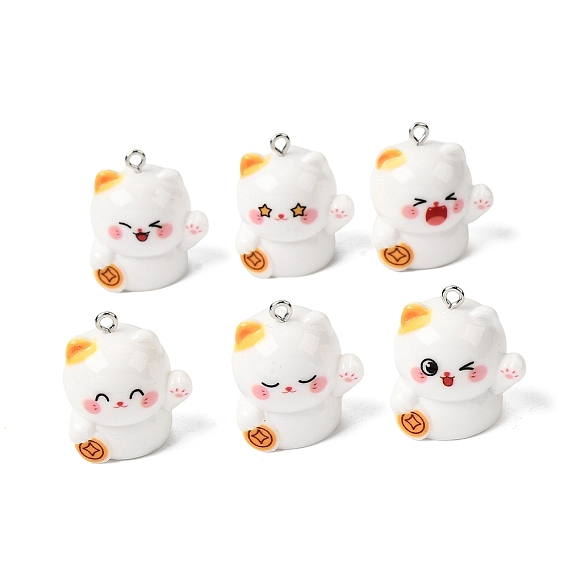 Непрозрачные подвески смолы, брелок манэки-нэко, с платиново-железными петлями
