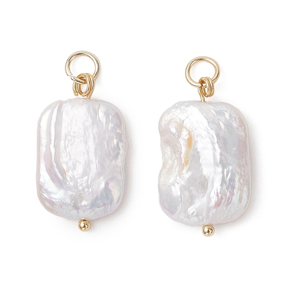 Подвески из натурального барочного жемчуга кеши, Прямоугольные подвески с фурнитурой из нержавеющей стали., белые