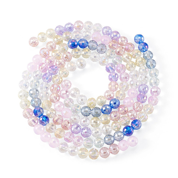 3 Colors 3 Strands Electroplate Glass Beads Strands, Round, Faceted(32 Faceted), Gradient Color