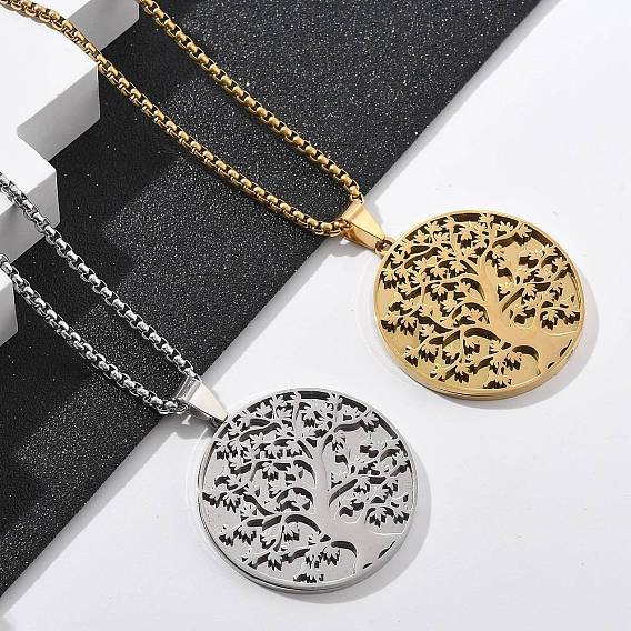 201 подвесные из нержавеющей стали ожерелья, плоские круглые с деревом