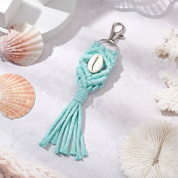 Ручная работа, хлопковые нитки макраме и натуральные бусины из ракушек каури, подвеска, украшение, Поворотные застежки из сплава, подвески для украшений сумок