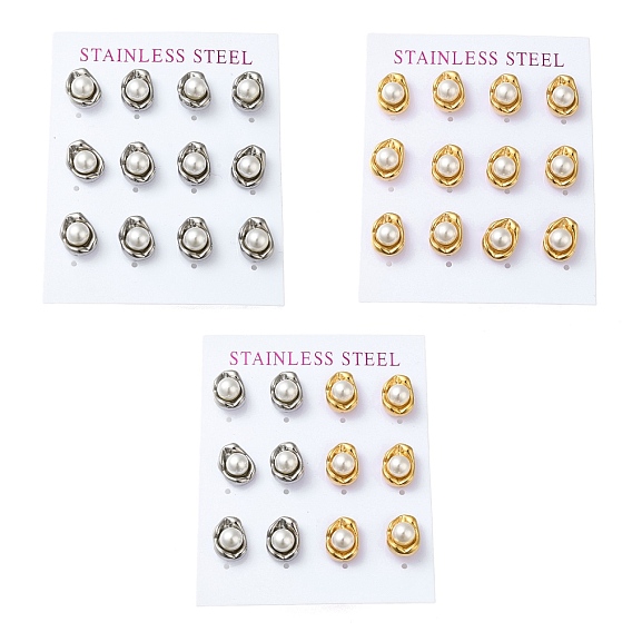 Вакуумное покрытие pvd 304 серьга-гвоздик из нержавеющей стали, с пластиковой имитационной жемчужиной, овальные