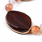 Natural Agate Beads, with Golden Plated Brass Findings, Dyed & Heated, Oval & Round