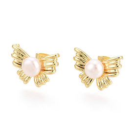 Серьги-гвоздики из натурального жемчуга из латуни, бантом