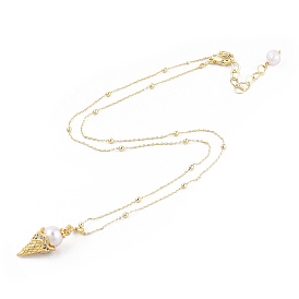 Ожерелье с кулоном в виде конуса мороженого из натурального жемчуга с латунными цепочками-сателлитами для женщин