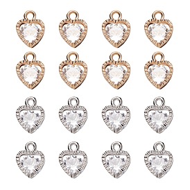 Alloy Charms, with Cubic Zirconia, Heart