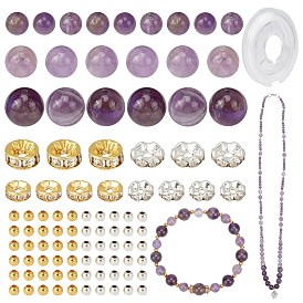 SUNNYCLUE DIY Natural Mixed Stone Beads Necklace Making Kit, Including Iron Rhinestone Spacer Beads, Natural Green Aventurine Round Beads, Elastic Thread