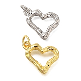 Hollow Heart Rack Plating Brass Pendants Charms, Lead Free & Cadmium Free, Long-Lasting Plated