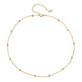 Minimalist 14k Gold-Plated Copper Bead Choker Necklace for European and American Satellites