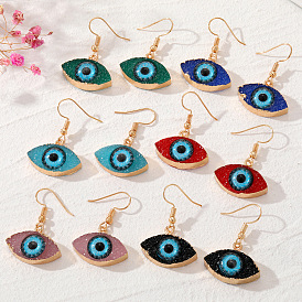 Colorful Resin Blue Eye Earrings with Natural Stone Tree Design and Ethnic Vintage Hooks
