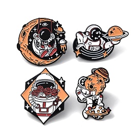 Space Theme Astronaut Enamel Pin, Black Zinc Alloy Cartoon Badge for Backpack Clothes