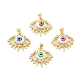 Brass Micro Pave Cubic Zirconia Pendants, with Enamel, Cadmium Free & Lead Free, Long-Lasting Plated, Evil Eye, Real 18K Gold Plated