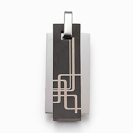 304 Stainless Steel Split Pendants, Rectangle with Map Pattern