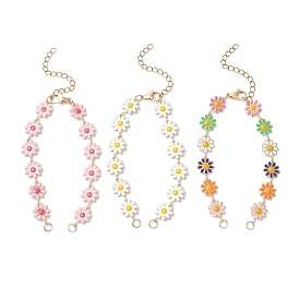 3 шт. 3 цвета латунь эмаль цветок звено цепи изготовление браслета, с 304 из нержавеющей стали Lobster Claw застежками, золотые