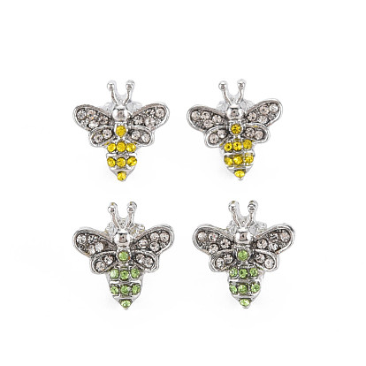 Rack Plating Alloy European Beads, with Rhinestone, Large Hole Beads, Cadmium Free & Nickel Free & Lead Free, Bees, Platinum
