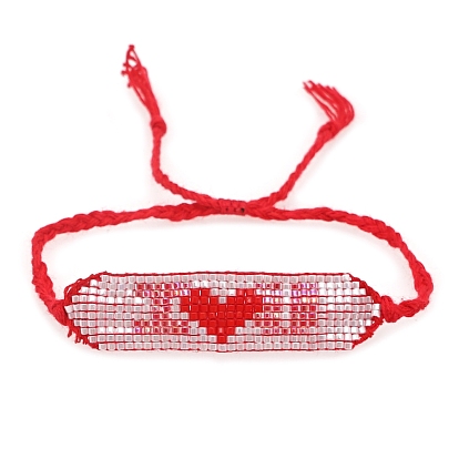 Glass Seed Braided Bead Bracelet, Heart Pattern Friendship Bracelet for Women