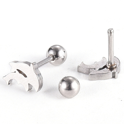 201 Stainless Steel Barbell Cartilage Earrings, Screw Back Earrings, with 304 Stainless Steel Pins, Dolphin