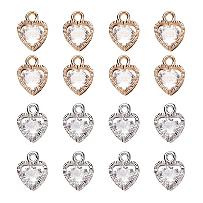 Alloy Charms, with Cubic Zirconia, Heart