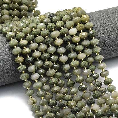 Нити бусин из натурального зеленого кроличьего меха и рутилированного кварца, граненые, рондель, с бисером