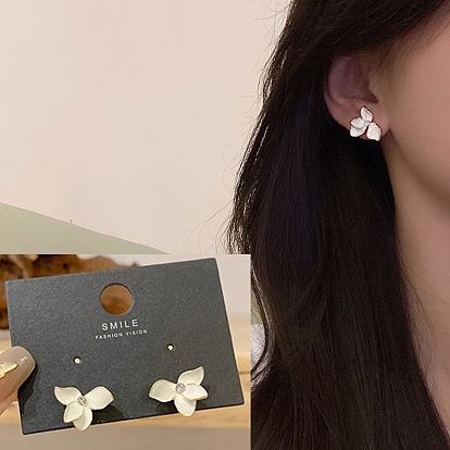 Alloy Enamel Earrings, Rhinestone Earrings for Women, 925 Sterling Silver Pins