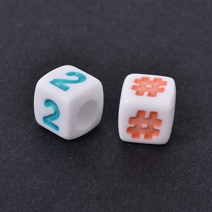 Mixed Style Opaque Acrylic European Large Hole Beads, Cube, 7x7x7mm, Hole: 4mm, about 1840pcs/500g