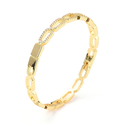 Hollow Octangle Cubic Zirconia Cuff Bangle, Real 18K Gold Plated Brass Hinged Open Bangle for Women, Cadmium Free & Lead Free