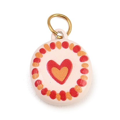 304 нержавеющей стальной эмали подвески, плоские круглые и сердечные подвески, с целью перехода в кольце, золотые