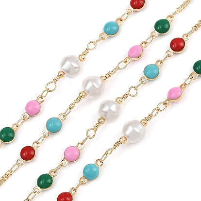 Латунные круглозвенные цепи, с эмалью и абс пластиком жемчугом, долговечный, стойки покрытие, без свинца и без кадмия, несварные, ручной работы из бисера цепи