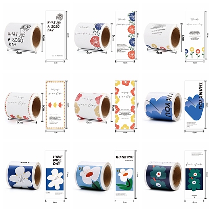 Paper Self-Adhesive Label Stickers Rolls, Gift Tag Sticker, for Party Presents Decoration, Rectangle with Flower/Bird/Gift Box/Word Pattern