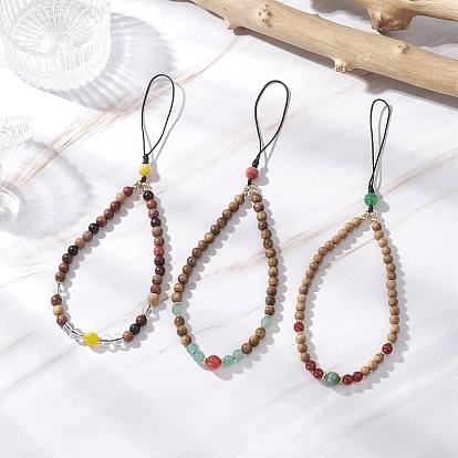 Цепочки для телефона с круглыми бусинами из драгоценных камней и дерева