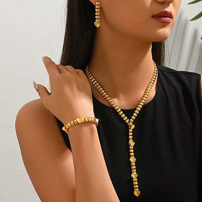 Ensemble vintage en alliage avec pendentif cœur, collier, bracelet et boucles d'oreilles pour femme