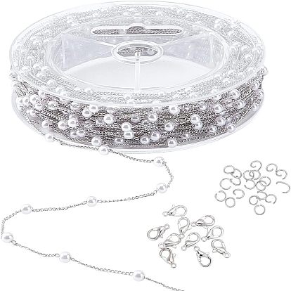 Наборы для изготовления ожерелий своими руками, в том числе 12 м ручной работы из латуни с круглыми цепочками из абс-пластика с имитацией жемчуга, Карабин-лобстер из цинкового сплава