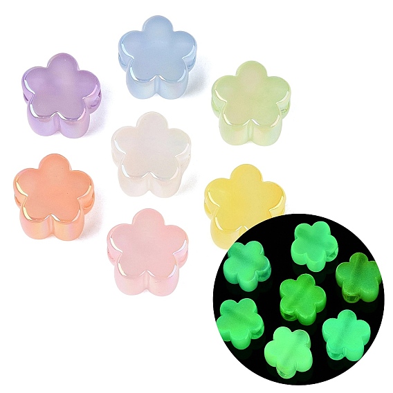Luminous UV Plating Opaque Acrylic European Beads, Large Hole Beads, Imitation Jelly, Flower, Glow in the Dark